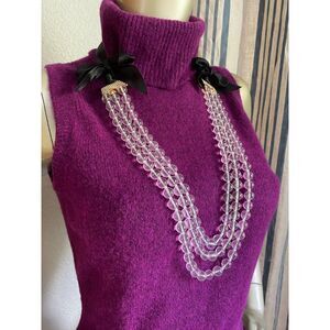 EUC J Crew Triple Strand Clear Bead Tiered Bow Ribbon Necklace *Flaw